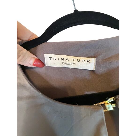 Elegant Trina Turk Taupe Dress with Gold Clasp - Picture 10 of 10